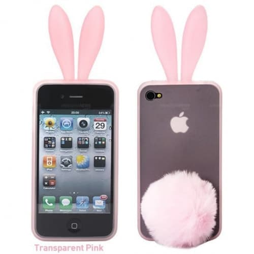 Rabito Bunny Ears Rabbit Furry Tail Light Pink Silicone 3D iPhone 4 Case
