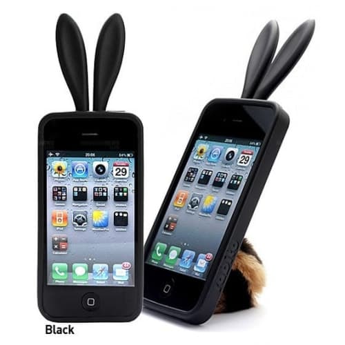 Rabito Bunny Ears Rabbit Furry Tail Black Silicone 3D iPhone 4 Case