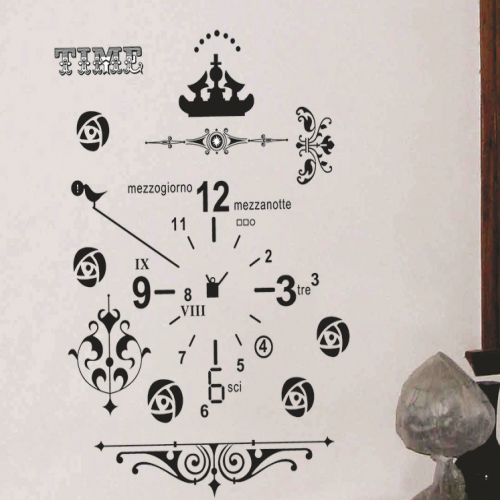 Black Time Clock Wall Decal Sticker