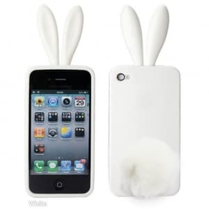 Rabito Bunny Ears Rabbit Furry Tail White Silicone 3D iPhone 4 Case