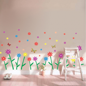 Multi Color Flower Shower Wall Decal Sticker
