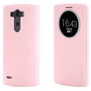 LG G3 Rock Quick Circle Leather Flip Case Pink