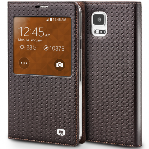 Executive Premium Handcrafted Leather S-View Case for Galaxy S5 Brown Lattice