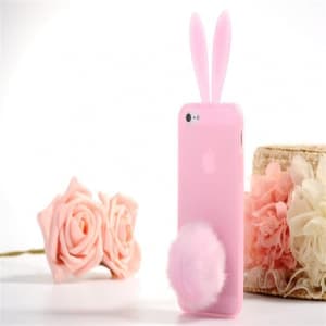 Rabito Bunny Ears Rabbit Furry Tail Light Pink Silicone 3D iPhone 5 5S Case