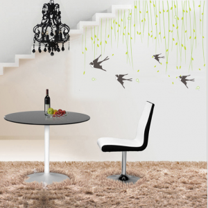 Black Swallows and Leaves Wall Decal Sticker