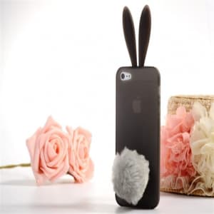 Rabito Bunny Ears Rabbit Furry Tail Smoke Grey Silicone 3D iPhone 5 5S Case