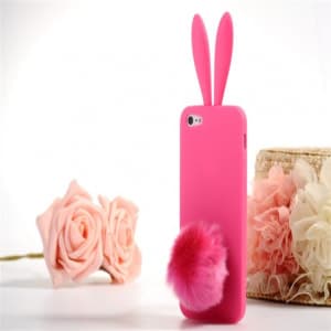 Rabito Bunny Ears Rabbit Furry Tail Hot Pink Silicone 3D iPhone 5 5S Case
