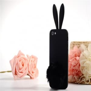 Rabito Bunny Ears Rabbit Furry Tail Black Silicone 3D iPhone 5 5S Case